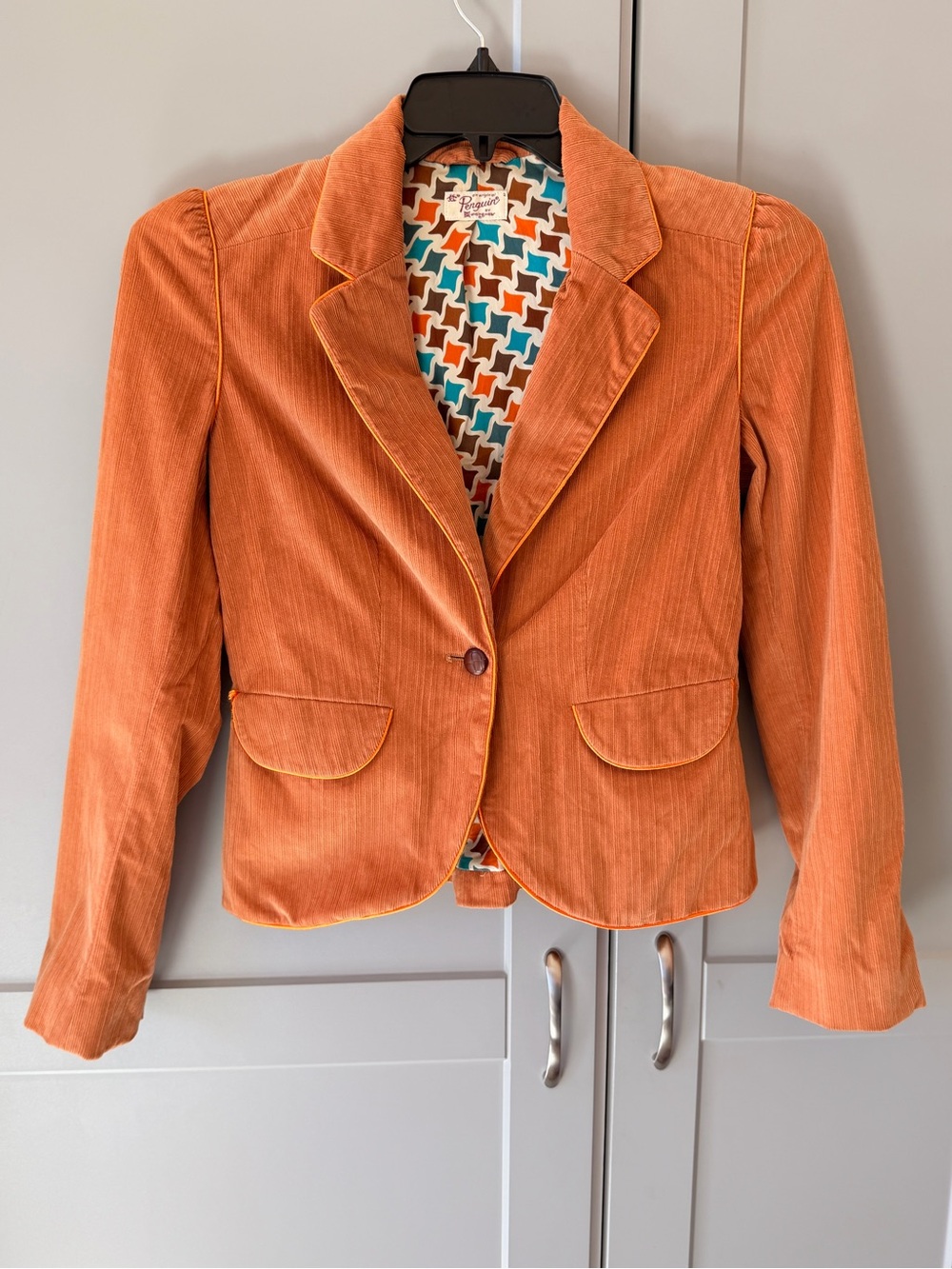 Original Penguin Orange Corduroy Blazer Retro Mod Jacket Patterned 100% Silk